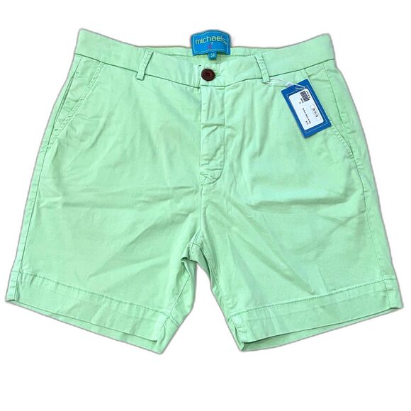 $110 Michael's NWT Mens 32 Green Cotton Blend Chino Shorts Preppy Sporty Stretch - Picture 1 of 7